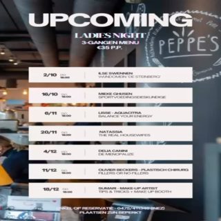 ⸻
🎉 Ladies Night - Een avond vol fun, ontspanning en gezelligheid! 💃🍸
Lieve dames,
Trek je mooiste outfit aan en kom genieten van een fantastische avond speciaal voor jullie! Onze Ladies Night belooft een sprankelende mix van gezelligheid, entertainment en verwennerij. Hieronder vind je het programma van de eerste maanden.